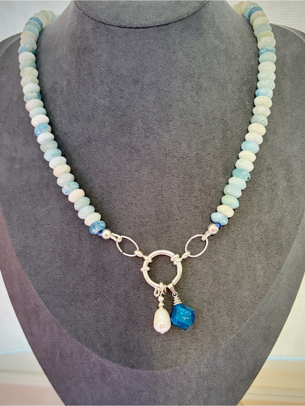 Soft Blue Aquamarine Handcrafted Bead Necklace